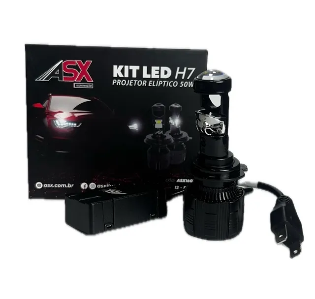 KIT LED H4 PROJETOR ELIPTICO 50W 7500 LUMENS BIVOLT ASX1604
